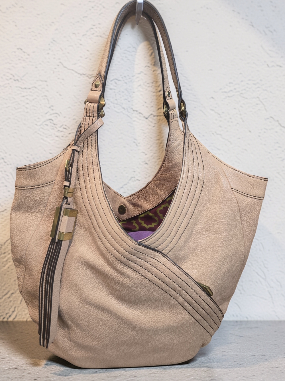 orYANY Tracey Hobo Shoulder Bag Nude Blush Pebbled Leather